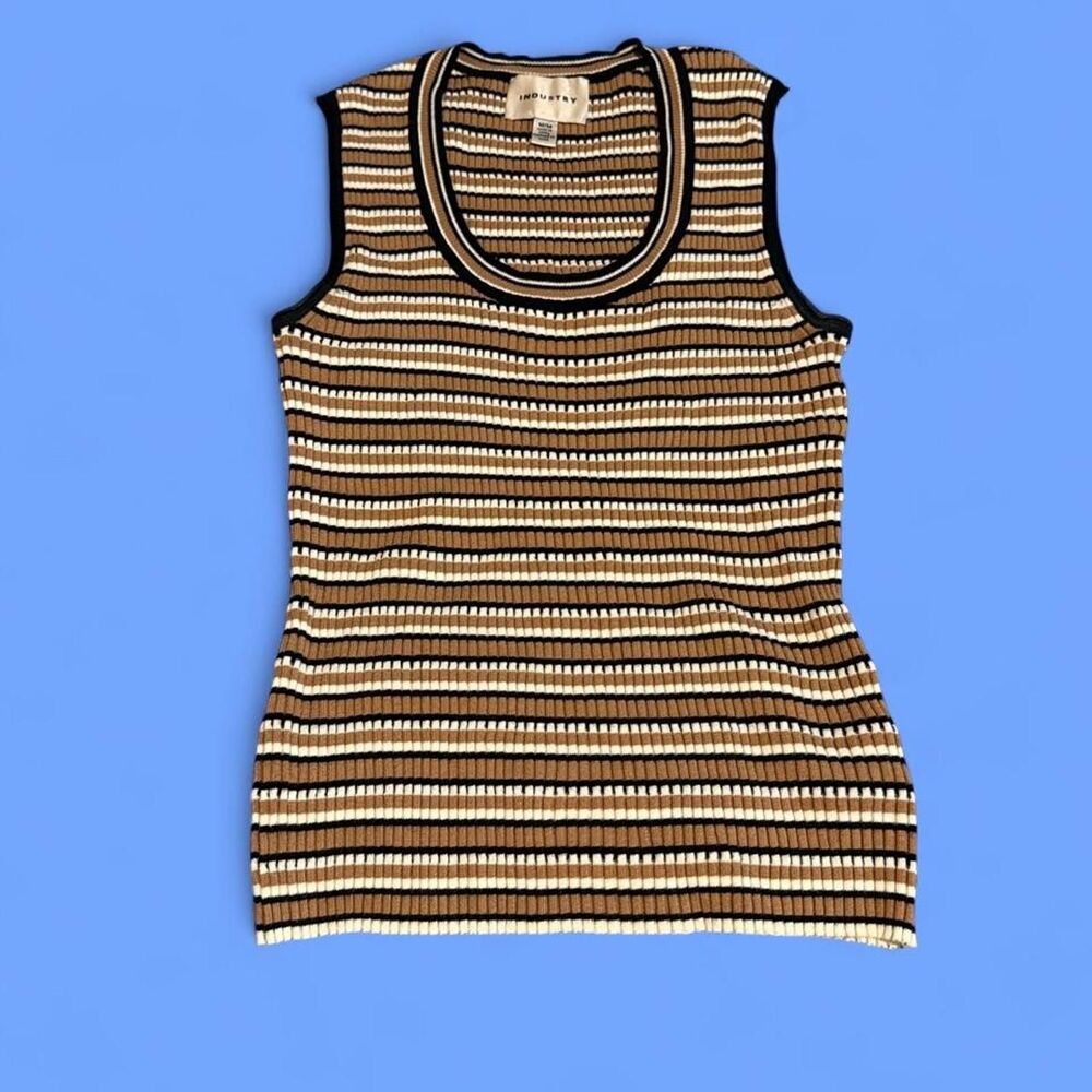 Industry Republic brown + white striped ribbed tank top Size M